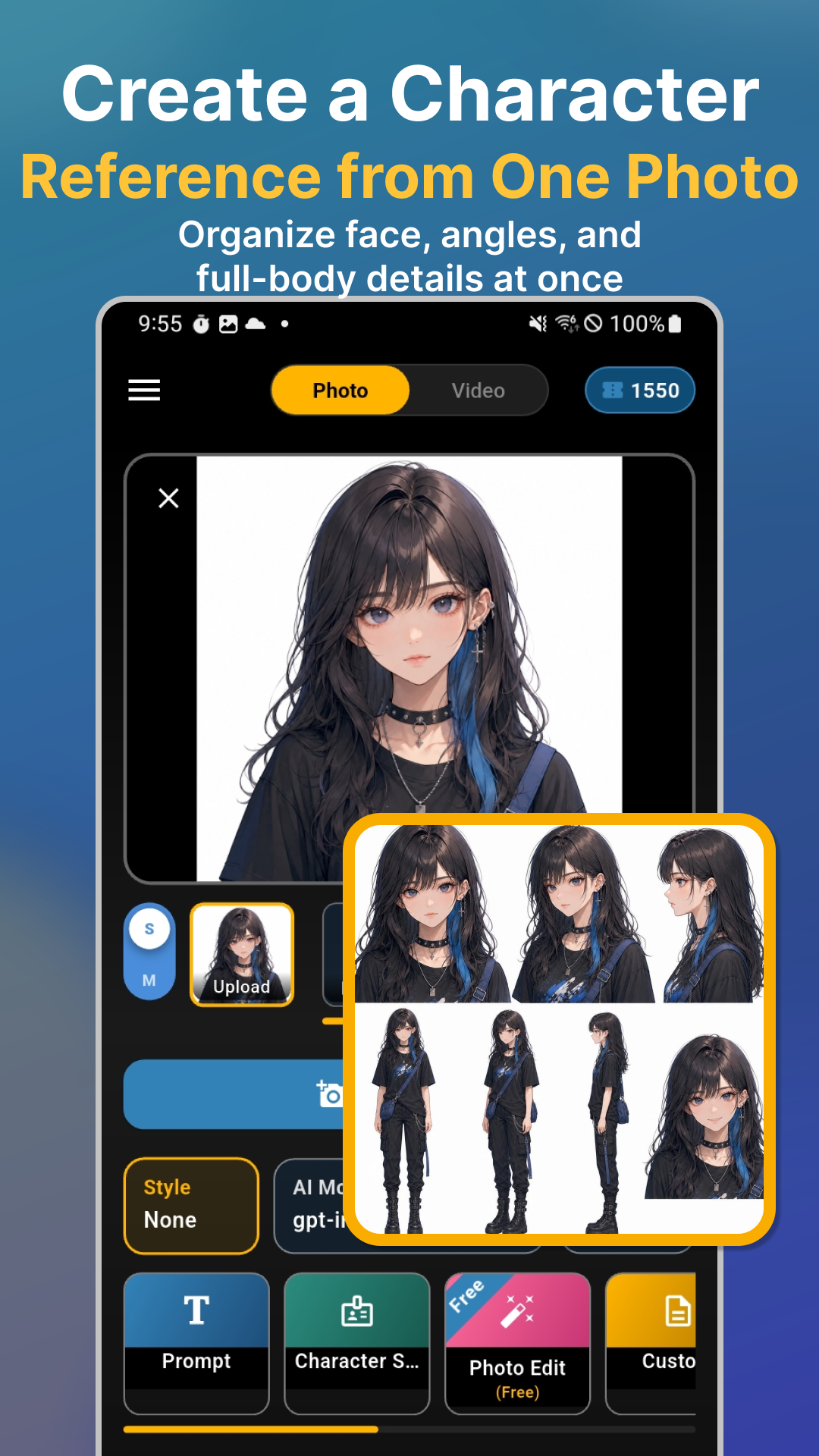 Create a consistent AI character sheet from one photo